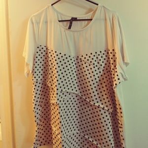 White with black polka dot blouse